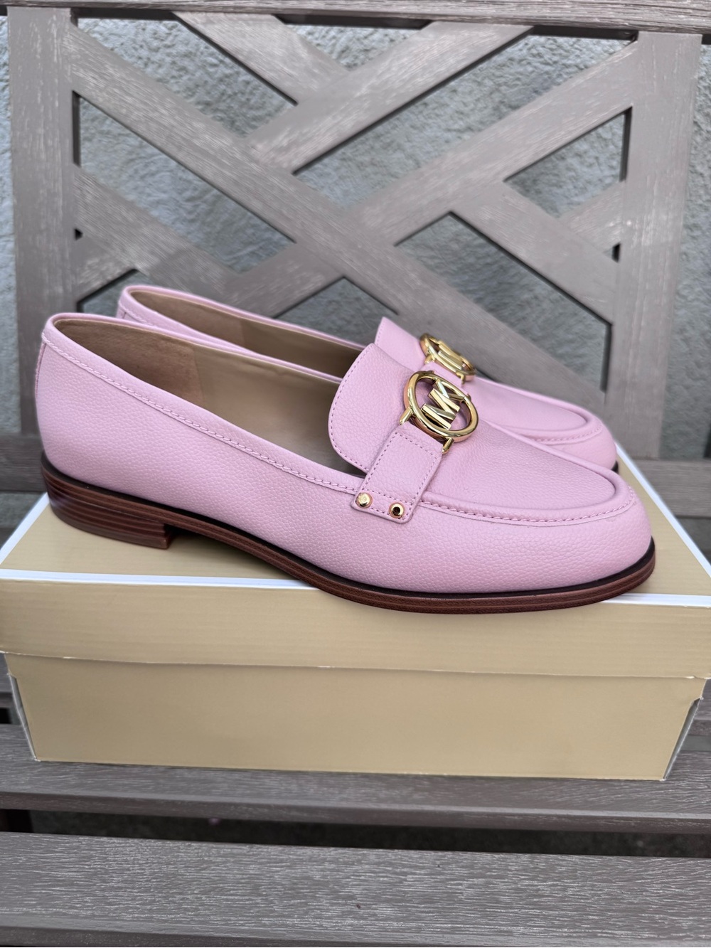 Michael Kors Women's Pink Leather Loafers with Gold Accent